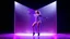 Placeholder: modern stage with a pretty lady in modern clothing dancing, 3D recursive structure animating background