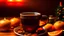 Placeholder: christmas mulled wine with spices, a orange coffee cup on the table Generative AI