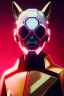 Placeholder: MCU Portrait, Front image. cyberpunk Asian sweet woman, pink short hair. Ceramic rabbit mask. latex suit. Red, black, gold, color. Punk style, minimal details. highly detailed, concept art, smooth, unreal engine 5, god rays, ray tracing, RTX, lumen lighting, ultra detail, volumetric lighting, 3d, finely drawn, high definition, high resolution.