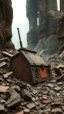 Placeholder: bandit's loot, post-apocalyptic, half of it buried and shattered metal around it