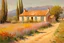 Placeholder: sunny day, mountains, trees, dirt road, flowers, spring, countryside, adobe house, wilfrid de glehn and rodolphe wytsman impressionism paintings