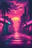 Placeholder: Retro wave, synth wave, with neon light, sunset, clouds, deserted street