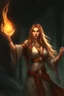 Placeholder: Female eladrin druid that has fire abilities. Long hair that has fire texture. Has a big scar on face after a animal attack.