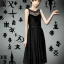 Placeholder: Realistic photo short hair boyish boylike (boyish face) beautiful cleavage lace neckline (short mens haircut) amulets of evil forces on neck (thin waist) (wide hips) lacy nightgown (girlish room of black magic) (symbols of black magic and evil force on the walls) (learns to be an evil sorceress)