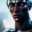 Placeholder: high definition cyborg, 4k, male, sad, tear, ultra high definition, finely tuned detail, unreal engine 5, octane render, ultra realistic face, detailed make-up, detailed hair, detailed metals, use dynamic palette, accurate proportions, high contrast, black smokey bokeh background