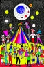 Placeholder: party in 80's with circus on the moon full