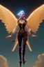 Placeholder: steampunk angel flying in a starry night, pale, golden glow, majestic