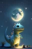 Placeholder: very cute little dinosaur, bright moon light, playing