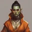 Placeholder: dnd half orc portrait woman monk fullbody drawn young orange robes