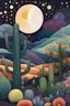 Placeholder: random color Zentangle patterns in the styles of Gustav Klimt ,Wassily Kandinsky, Paul Klee, and Kay Nielsen that depicts a moonlit desert cactus forest with fine ink outlining