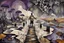 Placeholder: inner world , atypical world, in midle an alone human figure in weird alternative clothes stands on the thin bridge with a big map his hands , weird whimsical landscape, forest, and Sahara water and rocks,, around surreal cracked painted weird land with some black doors. dark purple, gray, black, white, brown. Whimsical style of Chagall , of Minjae Lee and Anton Semenov, lonely with absurd beauty. broken, weird bizarr,e absurd nightmare, neuron network background, surreal vibe