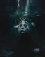 Placeholder: an ethereal portrait of a lonely queen submerged in dark waters with her back and no face