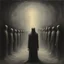 Placeholder: malignancy of nightmares depicting a fear of being alone, a conveyor belt of faceless heads on the Human Misery scale, Style by Zdzislaw Beksinski and Stephen Gammell and Colin McCahon, surreal horror art, nightmarish atmosphere, dynamic composition, sfumato, dark colors, based on the imagery of Zdzislaw Beksinski