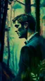 Placeholder: impressionism-style painting of a man thinking about someone he loves truly in a forest