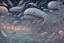 Placeholder: View into an event horizon in space with many enormous strange tentacled whale-like creatures with many huge faceted eyes and mouths, flying around