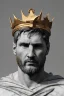 Placeholder: Ultra Realistic image, Roman sculpture, white marble material, Lionel Messi, gold crown of natural thorns, god crown, Renaissance style, sun rays background, waist up portrait, epic, celestial, cinematic lighting, God lights, 4k resolution, smooth details, soft lighting, unreal engine 5, art station, substance 3d.