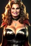 Placeholder: Jennifer Coolidge as evil queen in black leather, busty, cleavage, angry, stern look. character design by cory loftis, . unreal engine 5, artistic lighting, highly detailed, photorealistic, fantasy