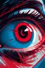 Placeholder: 80s graphic design closeup side profile view of an eye being scanned by a red laser, sci-fi thriller, retrofuturism, eyeball with steely blue pupil, greatly detailed, expression of fear and anger, animated illusion, dystopian theme, Razor sharp symbolic depiction of paranoia and madness, vector-based rotoscoping, interpolation, graphic novel styling, graphic design, hacking effects, coding, technology revolution, ultra hd, glitches,