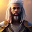 Placeholder: African male swordsman, white hair, dreadlocks, leather armor, fantasy art, portrait, 4k