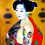 Placeholder: dibujo al oleo de cuerpo entero de una Geisha con tatuajes estilo Gustav Klimt