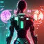 Placeholder: Half women half cyborg, butt shot redlight district, cyberpunk