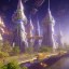 Placeholder: futuristic city with astroport and transparent bridges, galactic landsacape with multicolored crystals falling from the sky, full of details, smooth, bright sunshine，soft light atmosphere, light effect，vaporwave colorful, concept art, smooth, extremely sharp detail, finely tuned detail, ultra high definition, 8 k, unreal engine 5, ultra sharp focus