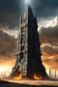 Placeholder: picture of the tower of orthanc in the style of a biomechanoid biomimetic armenian-minoan Church and a burning man festival temple. concept art hyperrealism, mandelbulb