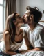 Placeholder: Couple in love kissing on the bedroom at home. Loving boyfriend and girlfriend sharing love together.