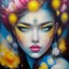 Placeholder: iv_a painting of a young woman, figurative art, an acrylic detailed painting, , brush strokes, paint drips and drabs and splatters by Harumi Hironaka, turquoise pink and yellow, james terrell art, trending on artstation, soft lines,intricate art by bastien lecouffe deharme and greg rutkowski