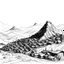 Placeholder: a town with a wall, around a mountain. Pen sketch, black and white. HD