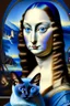 Placeholder: Mona lisa holding Siamese cat with blue eyes in art style of Botticelli artwork Modifiers: highly detailed 8k beautiful colourful matte background Michelangelo acrylic art aesthetically perfect facial features Siamese cat Chocolate point color Blue eyes only Sphynx cat