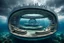 Placeholder: an underwater building in the shape of a twelve-section torus,modern,circle,sea,grey panel,little building