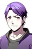 Placeholder: adult anime man with short dark purple hair, with dark brown eyes, overweight,