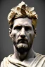 Placeholder: Ultra Realistic image, Roman sculpture, white marble material, Lionel Messi, gold Laurel leaves wreath, gold ornaments, chisel style, waist up portrait, epic, celestial, cinematic lighting, God light, god rays, 4k resolution, smooth details, ornate details, soft lighting, unreal engine 5, marble background.