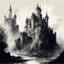 Placeholder: In modern European ink painting art stye, A Elven Castle set in wartime