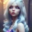 Placeholder: cute forest creature with long, curled, white hair and blue eyes. atmospheric, realistic, unreal engine cosmic galactic, cinematic lighting, octane render, random colors, transparent, cosmic ambiance, masterpiece, composing fit inside