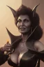 Placeholder: Pam Grier as evil queen in black leather, leather, busty, cleavage, angry, stern look. character design by cory loftis, fenghua zhong, ryohei hase, ismail inceoglu and ruan jia. unreal engine 5, artistic lighting, highly detailed, photorealistic, fantasy