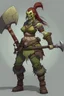 Placeholder: tall female orc platted ponytail pirate barbarian dnd great axe