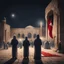 Placeholder: Hyper Realistic people praying outside Al-Aqsa mosque at night with Palestine Flag