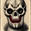 Placeholder: portrait, red skull of devil, many teeth, grotesque