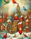 Placeholder: dance of snow-covered, whimsical, multicoloured houses of incredible architecture, bizarre Christmas trees and red, whimsical birds. Style of Inge Shuster, Catherine Hyde, Erica Hopper, Gabriel Pacheco, Jamie Heiden, Antoine Josse , Angelina Wrona, Duy Huyn, Cecilia Frigati, Esao Andrews. Abstract background with texture, grunge paper, mixed media art,acrylic, oil pastel, set of charcoal with different characteristics, pigments. Promt©valestok. Full size image, no text, no copyright. Modifiers: