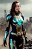 Placeholder: ultrarealistic, ruined city,__skimpy sci-fi armor__, __angles__, 18 year old woman, strikingly beautiful,ginger hair, _colour_, [__starlets__|__starlets__], (pale __skincolor__ skin:1.2), __camera__, _hair_, detailed face and eyes, medium breasts, leather choker, freckles, dynamic pose, resolved expression, __accessory__, strappy outfit, (straps:1.1), sword in scabard on left hip, (buckles, buttons, snaps, rings:1.0), haltertop style breastplate, detailed eyes, plump lips, sci-fi theme