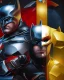 Placeholder: Portriat of the Batman, Fernando Botero style, digital art, red, black and yellow colors, hiperdetallado, full body