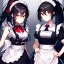 Placeholder: girl, masterpiece, best quality, volumetric lighting, detailed outfit, perfect eyes, black hair, long hair, vibrant red eyes, ponytail, messy hair, hair in between the eyes, maid,