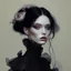 Placeholder: painting by koson ohara and marta bevacqua, portrait of a beautiful goth woman with long black hair