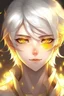 Placeholder: Draw a white haired femboy with golden glowing eyes