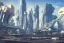 Placeholder: A Spaceship is taking off,Space Center on a heavy industrialized planet with a futuristic city in the background, (retrofuturistic:2), art by John Berkey, buildings with glass facades, brutalist architecture, insanely detailed, vibrant, 8k uhd, cinematic atmosphere, ultra-wide angle, street level view, brush strokes, blue sky with clouds, sharp focus