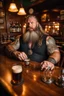 Placeholder: full body shot photography of a burly tired muscular beefy stocky viking tattoed 48 years old, lying down relaxing on a table full of glasses of beer, in irish pub, manly chest, shirtless, hairy torso, dressed wth traditional dress,, long hair, long beard, emotive eyes, big shoulders, ambient occlusions, photorealistic , aerial view