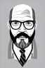 Placeholder: black and white,real estate agent,bald white male with thick grey beard,55 years old,metal wire frame glasses,, necktie,portly,detailed drawing,white background