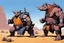 Placeholder: [art by Jean Giraud] Bebop and Rocksteady, low angle view in the desert of the lostlands